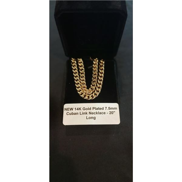 14K gold plated 7.5mm cuban link necklace- 20" long
