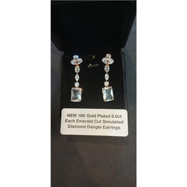18K gold plated 8.0ct emerald cut dangle earrings