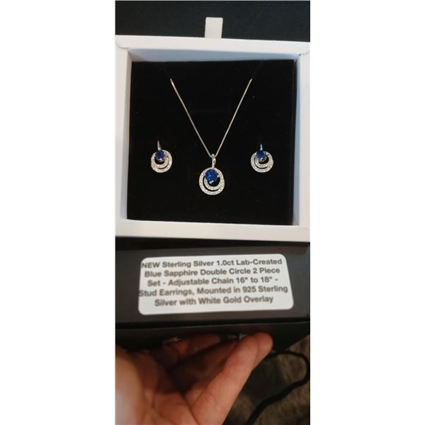 Sterling silver blue sapphire necklace and earrings set