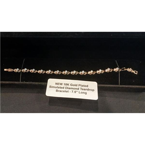 18K gold plated diamond teardrop bracelet -7.5" long