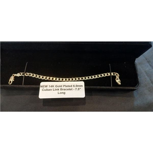 14K gold plated cuban link 7.5" long bracelet