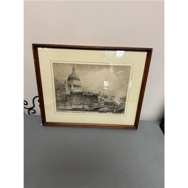 Etching 21 x 17" framed Saint Paul Cathedral in London, England?