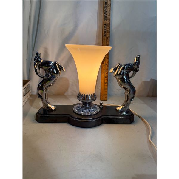 1940's Double Gazelle Table Lamp with  Shade Art Deco