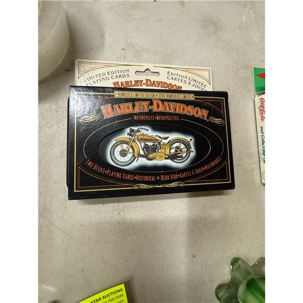Harley Davidson, two decks of playing cards in tin