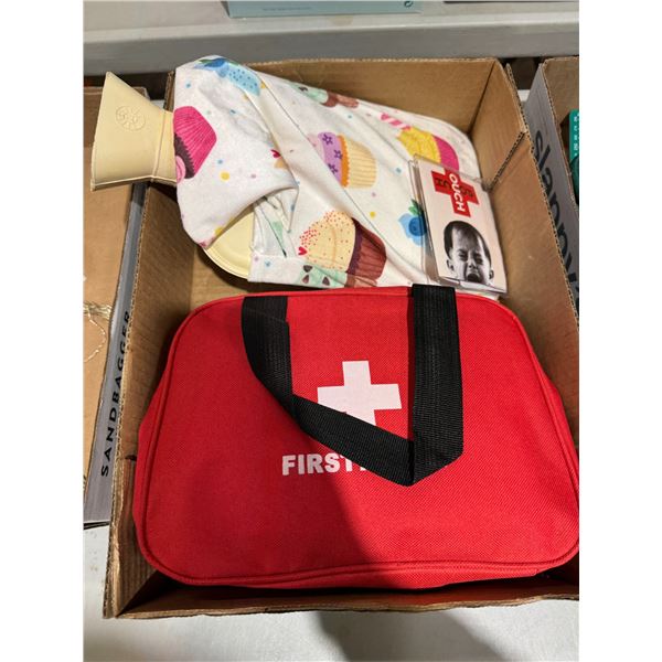 Hot water bottle, first aid kit, and ouch pouch