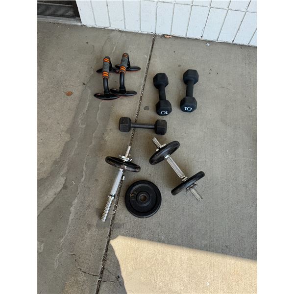 Weights and Nike push-up bars