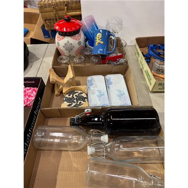 Kitchen items and bottles