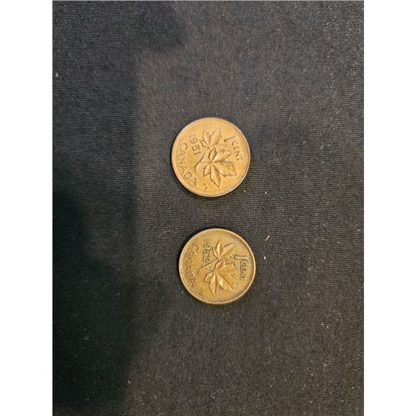 1951 & 1952 Canadian one cent