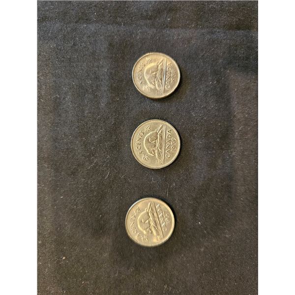 1937, 1938 & 1939 Canadian Nickels