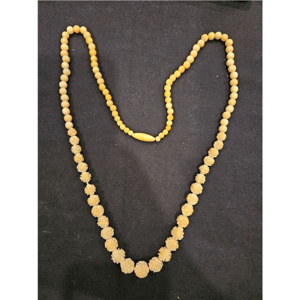 Carved round tagua nut ivory roses and shell beads