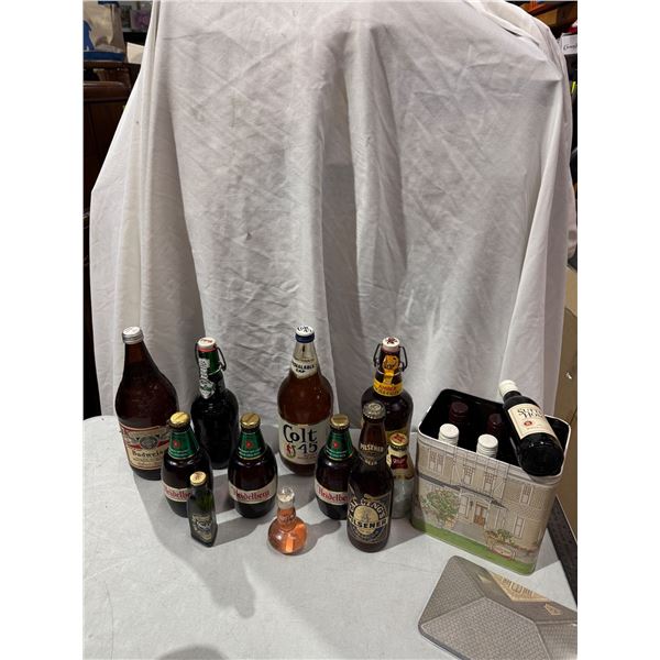 Assorted liquor bottles and contents