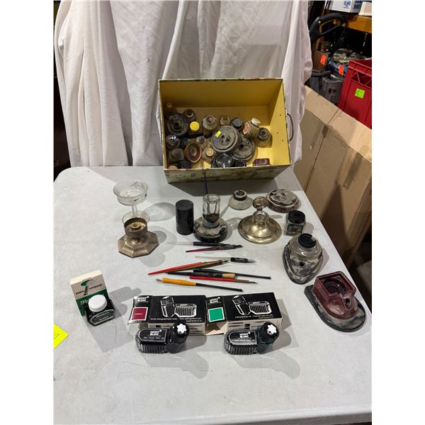 Ink wells and ink and calligraphy pens