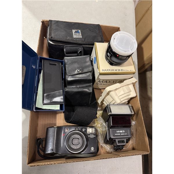 Minolta camera, flash and lens