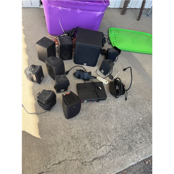 Assorted speakers and electronics