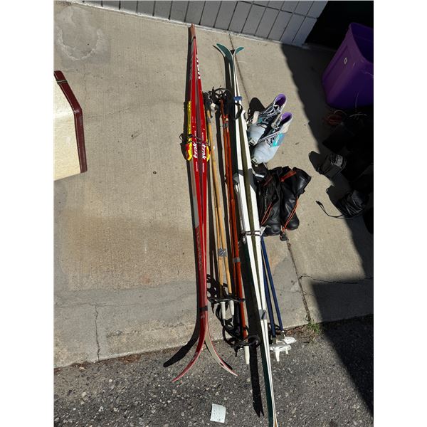 Cross country, skis, pools, and boots