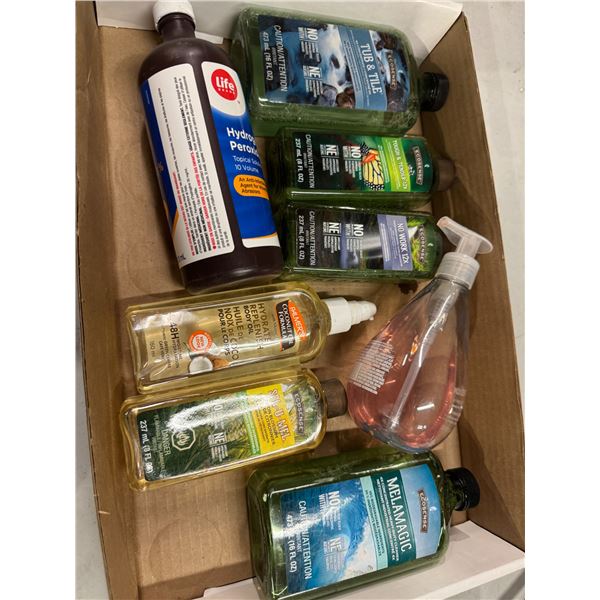 Assorted cleaners, etc.