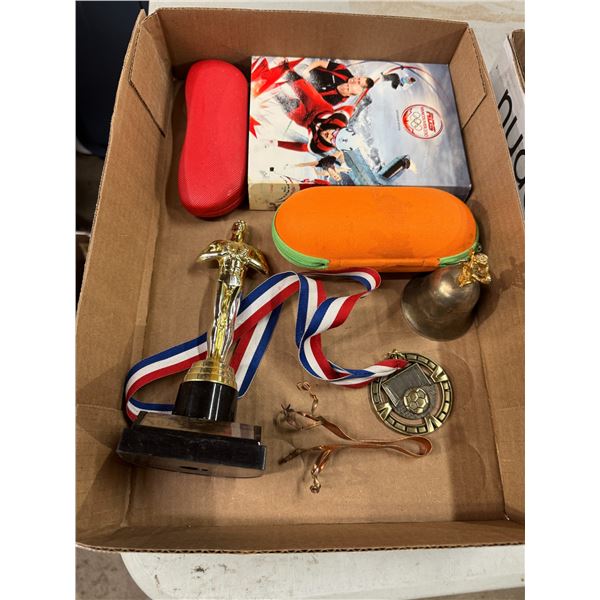 Sports DVDs, trophies, bill, awards, etc.