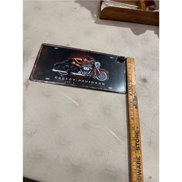 Tin license plate, Harley Davidson motorcycle
