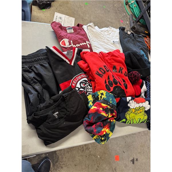 Hats, toques, shirts, pants assorted sizes
