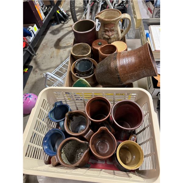Pottery jug, vase, mugs, etc.