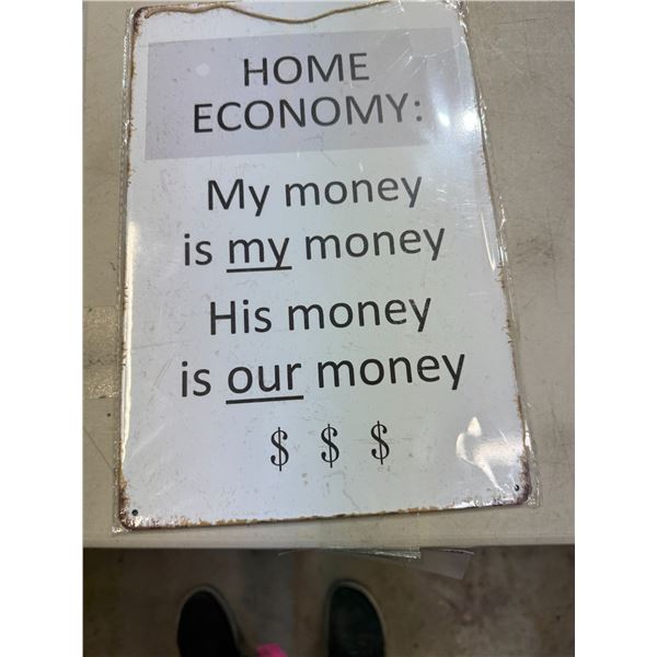 Home economy, tin sign
