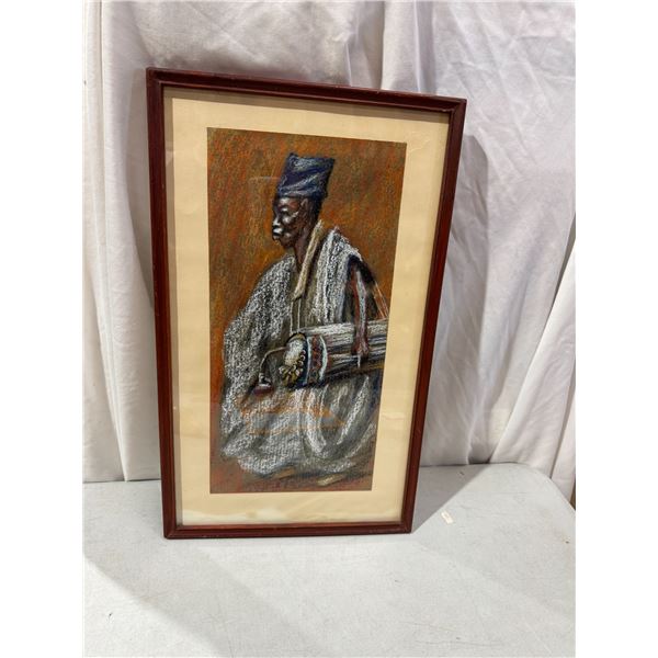 African Yoruba drummer, pastel painting