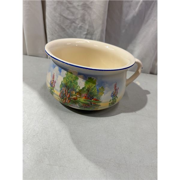 Antique falconware hand, painted chamber pot