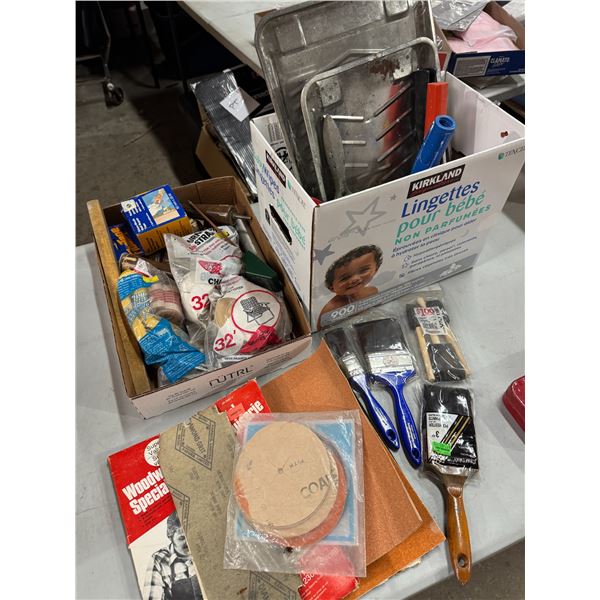 Sandpaper and painting supplies and other items