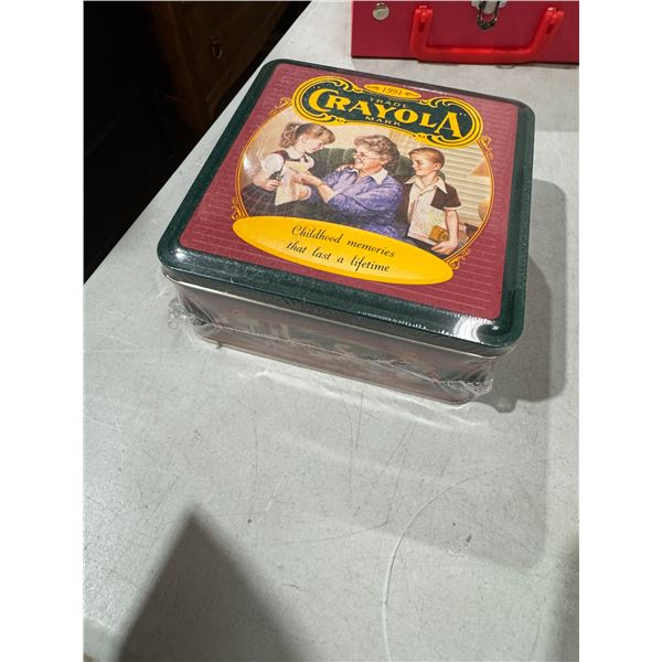 Sealed Crayola tin and contents