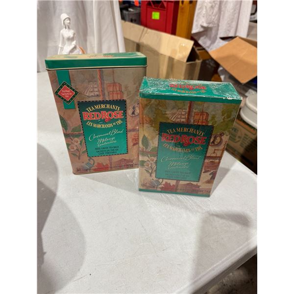 Red rose tin and red rose tea sealed