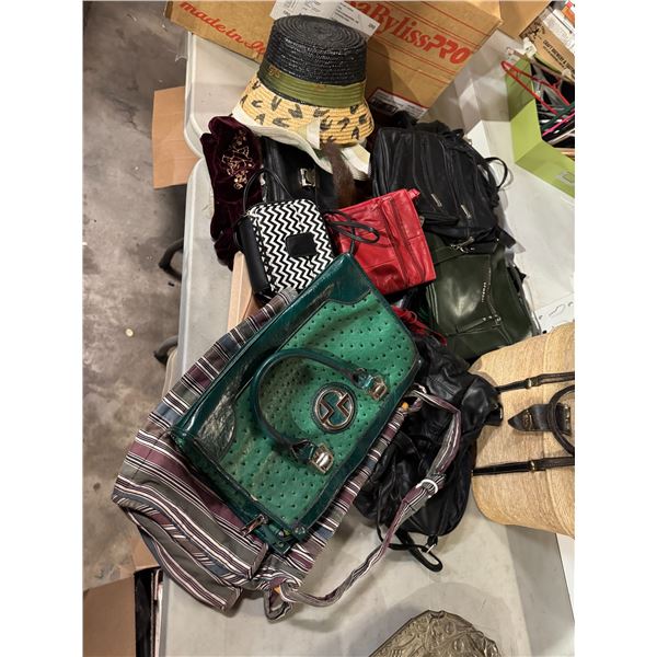 Bags purses, and hat