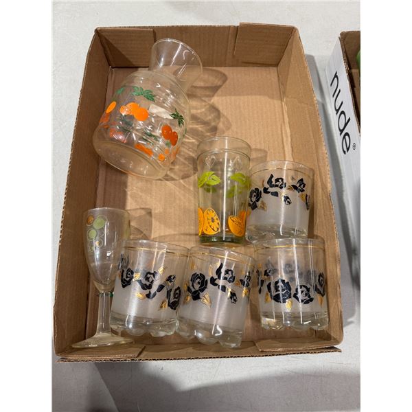 Vintage juice, jug, and glasses