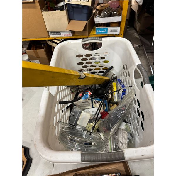 Laundry basket and assorted tools