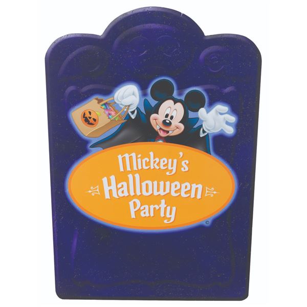 A Mickey's Halloween Party Sign.