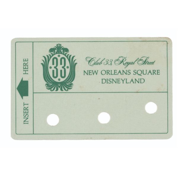 A Club 33 Unused Membership Card.