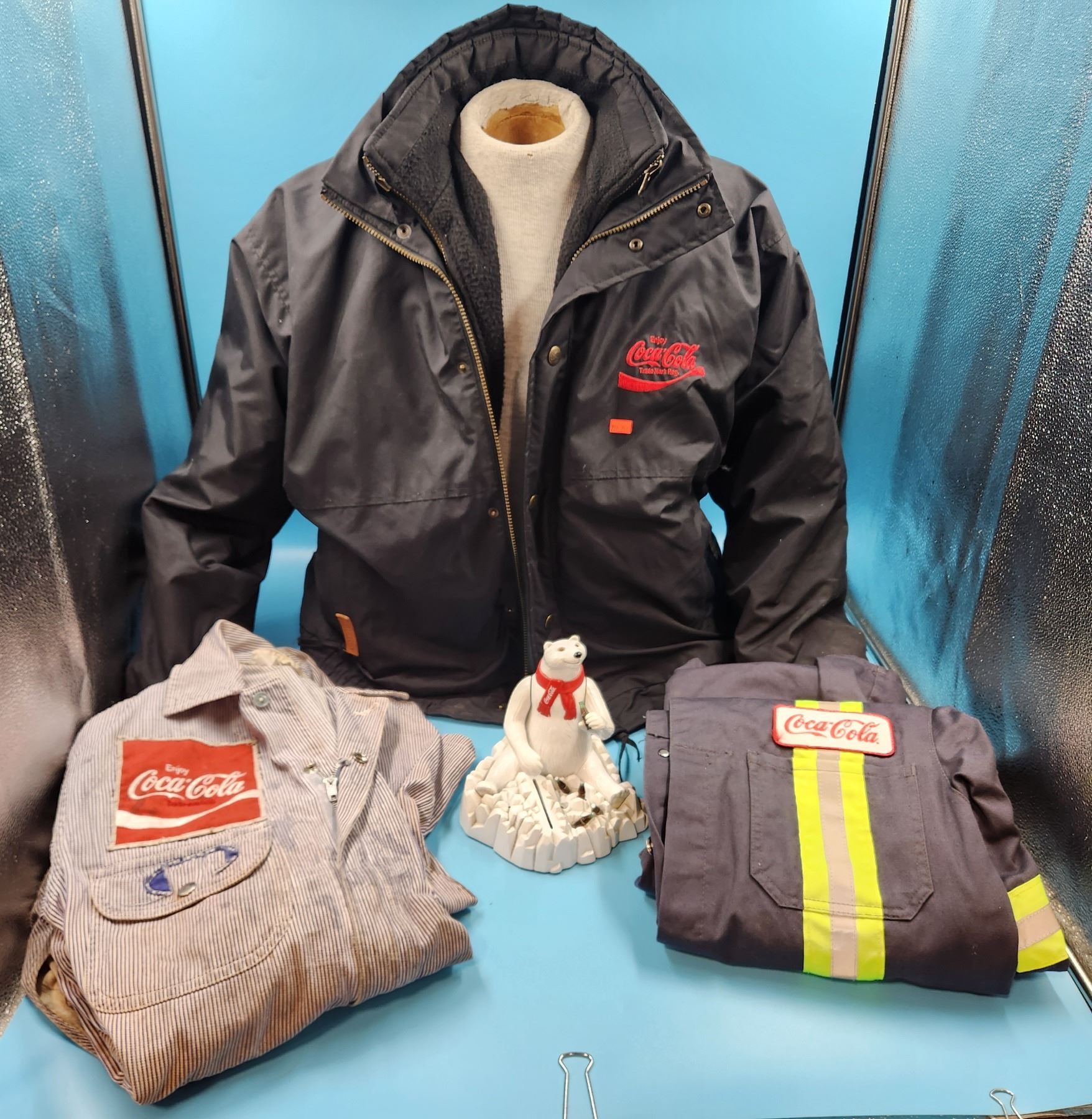 Coca-Cola Advertising Jacket, Polar Bear Bank & Two Coveralls