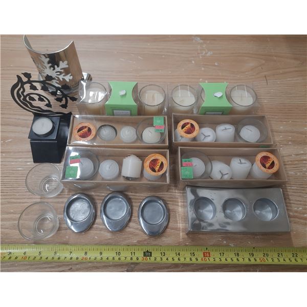 Lot of Candles Box and Candle Holders.