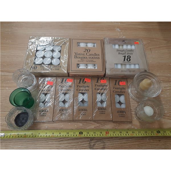Lot of Candles Box and Candle Holders.