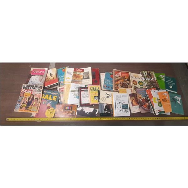 Lot of Fabrics and Cooking Books.