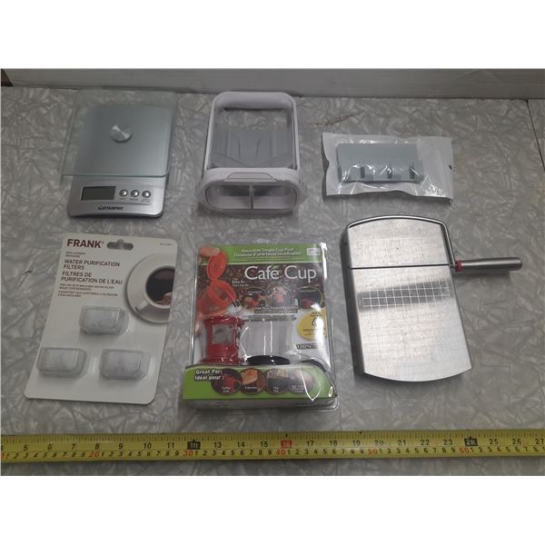 Lot of Electronic Kitchen Scale, Slicer Machines, Café Cup, Filters, etc.