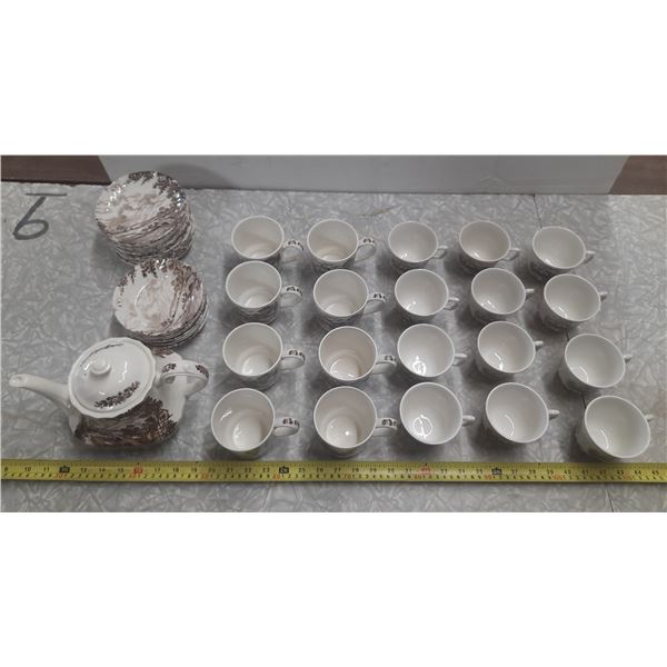 Ridgway Staffordshire "Country Days" Tea Set. (12 Tea Cup, 8 Coffee Mug, 8 Coffee Mug Saucer, 15 Tea