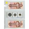Image 1 : (2) 1986 Canadian Two Dollar, 1986 Canadian 50 Cents, 1986 Canadian One Dollar, 1943 Canadian 5 Cent