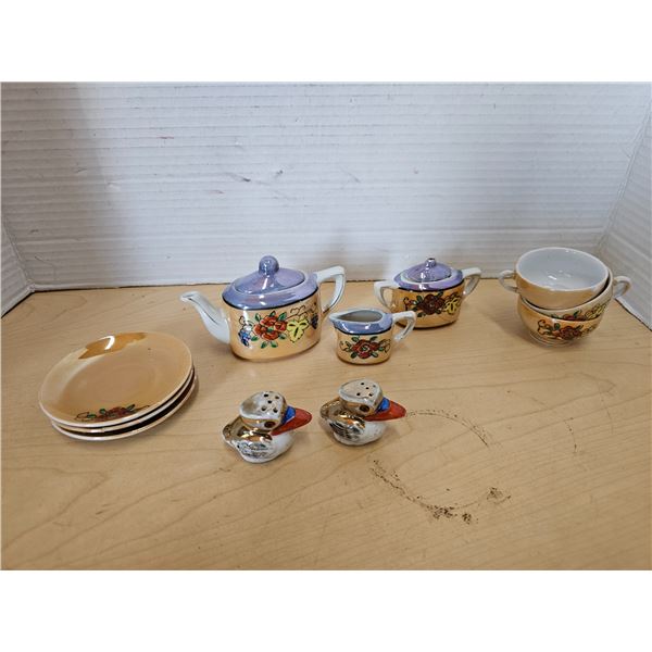 Miniture China Set/Bird Salt & Pepper Shaker Set- Some Are Broken & Glued Together