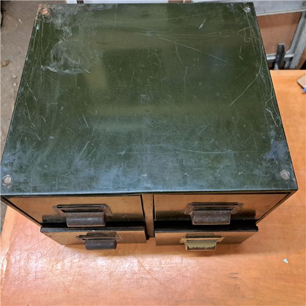 4 drawer metal storage with misc electrical parts