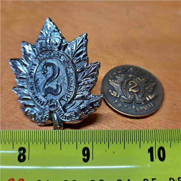 Queens own rifles pin and 100 years service to canada coin