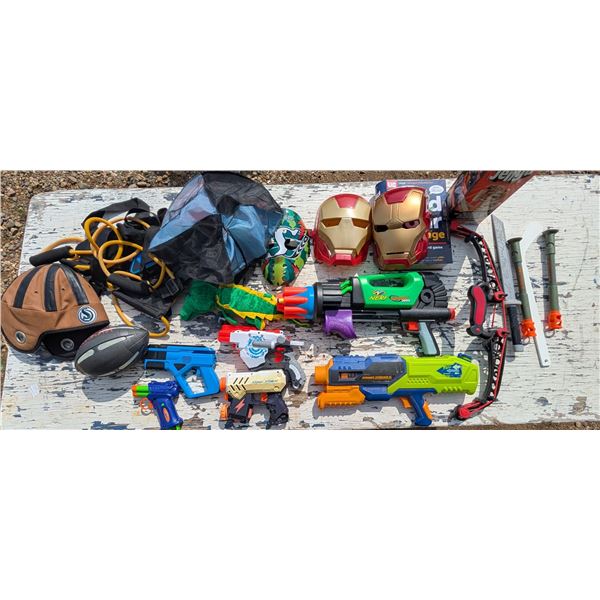 Misc. toy Lot (Water Guns, Laser tag guns and equipment, Jenga, and etc.)