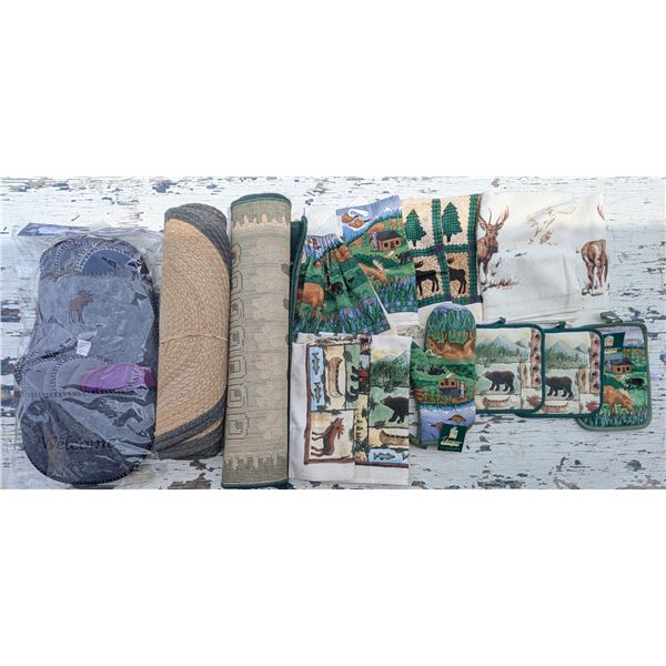 Collection of Wildlife designed Kitchen Rags, carpets, Oven Mitt, and etc. (Great Condition)