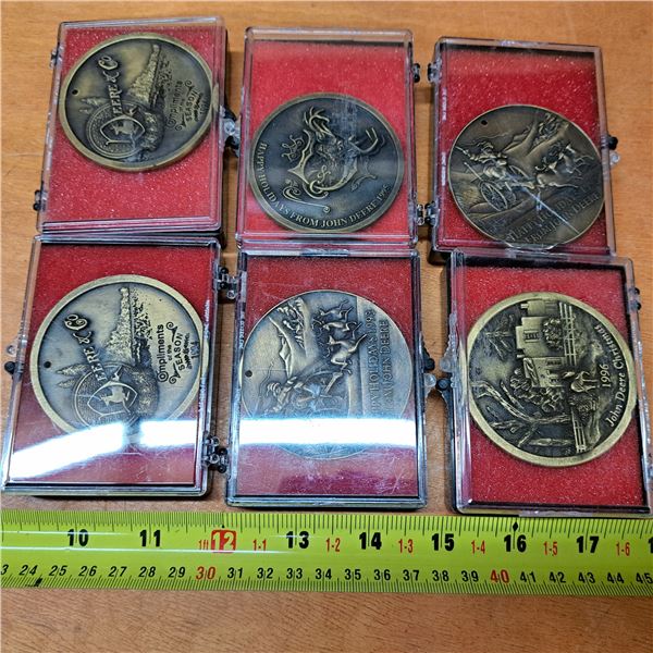 6 John deere all brass christmas orniments