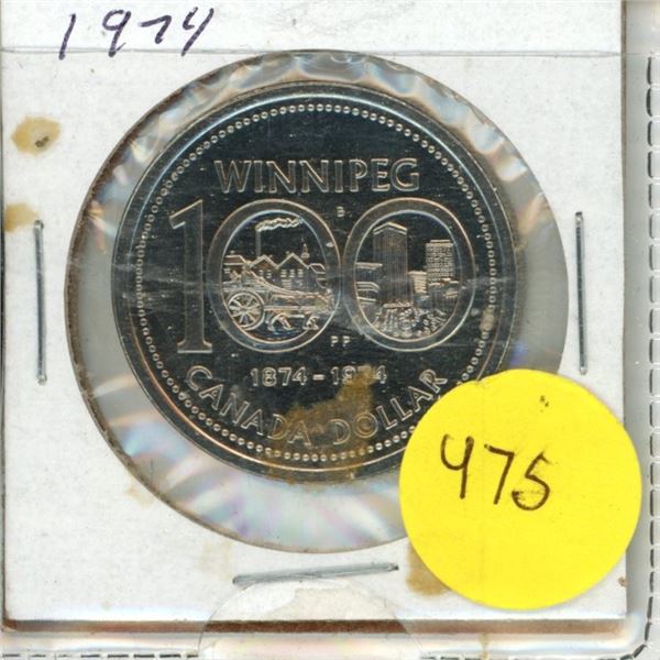 1974 Winnipeg 100th Anniversary Canadian Silver Dollar