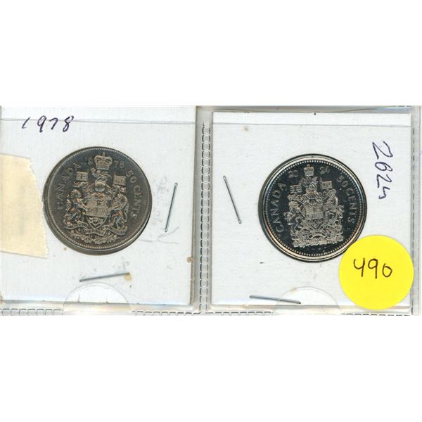 (2) 1978 Featuring Queen Elizabeth II and 2024 Featuring King George III Canadian 50 Cent coins